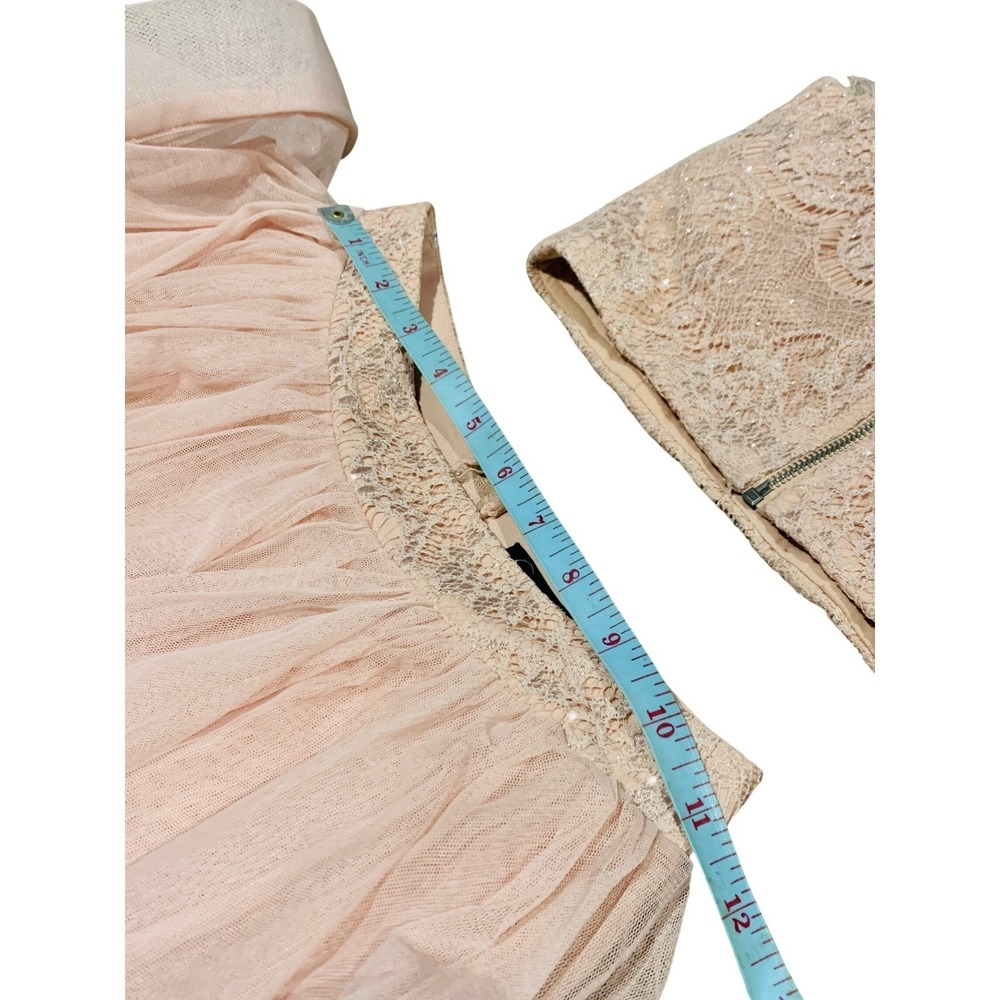 XS Blush Pink Lace Crop Top Tiered Tulle‎ Maxi Skirt Two Piece Set Formal Dress - Picture 7 of 12